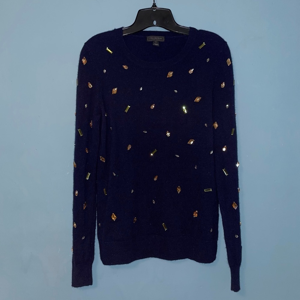 Saks Fifth Avenue Cashmere Bejeweled Crew Neck Sweater Size Medium